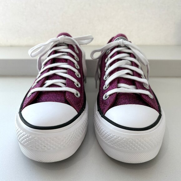 Converse CTAS Glitter Lift Platform Ox Sneakers Low Top Sparkle Party Berry Pink - Picture 3 of 7